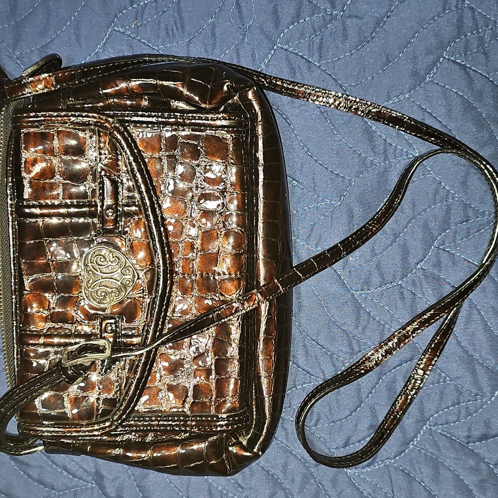 Brighton Shiny Brown Crocodile Crossbody Bag Excellent Condition